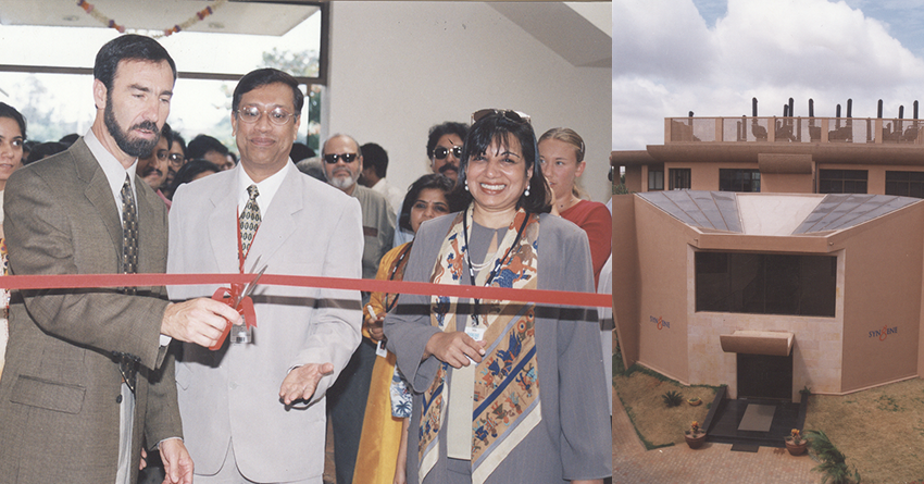 Dr Gordon Ringold with Kiran Mazumdar-Shaw and Goutam Das, COO, Syngene at the inauguration of Syngene