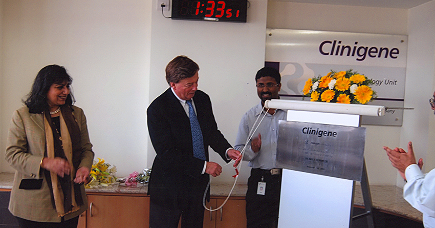 Henri Temeer, President, Genzyme with Kiran Mazumdar-Shaw at the inauguration of Clinigene  