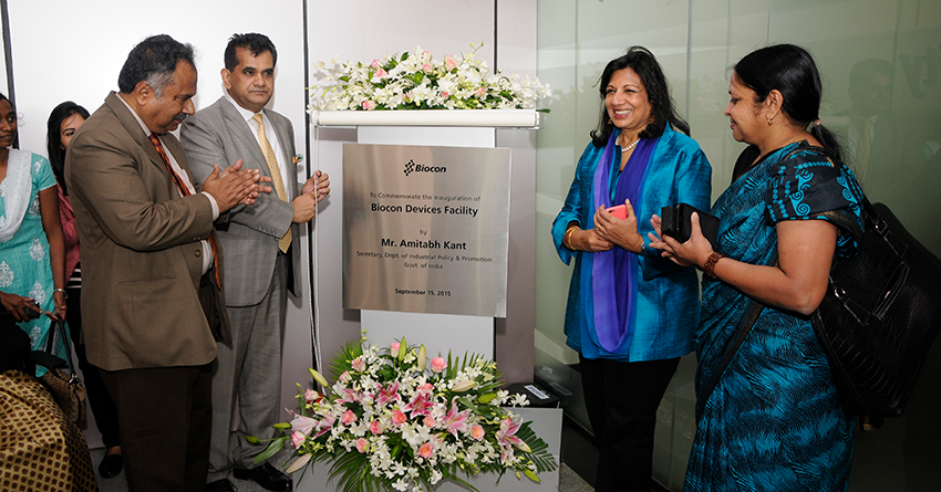 Kiran Mazumdar-Shaw with Amitabh Kant, CEO of NITI Ayog, at the inauguration of the state-of-the-art new insulin devices facility in Bengaluru 